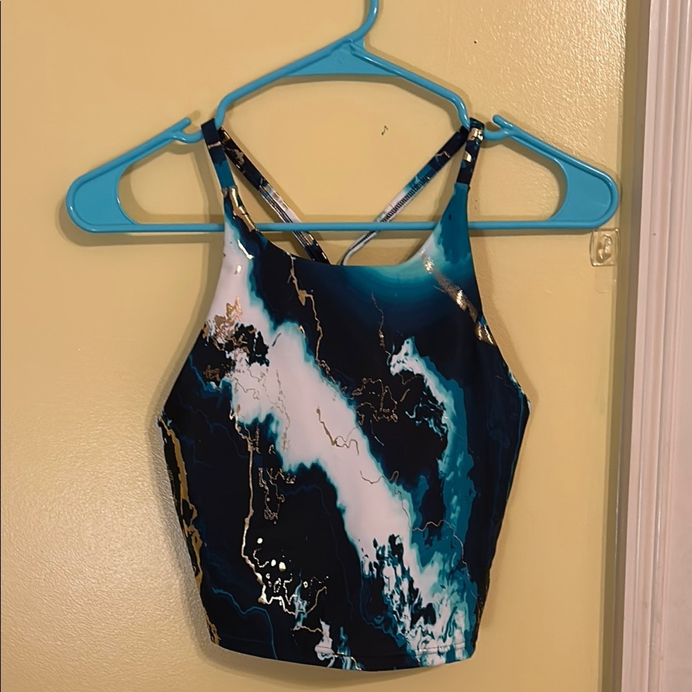 Abstract Print Women's Top - Teal and Black w/ Built In Padding